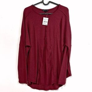 Gibsonlook Mixed Rib Waffle Knit Henley Top In Burgundy Women’s Size M NEW